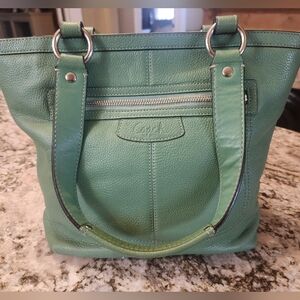 COACH Penelope Handbag Pebbled Leather Tote Shoulder Bag Green EUC F14683 Purse
